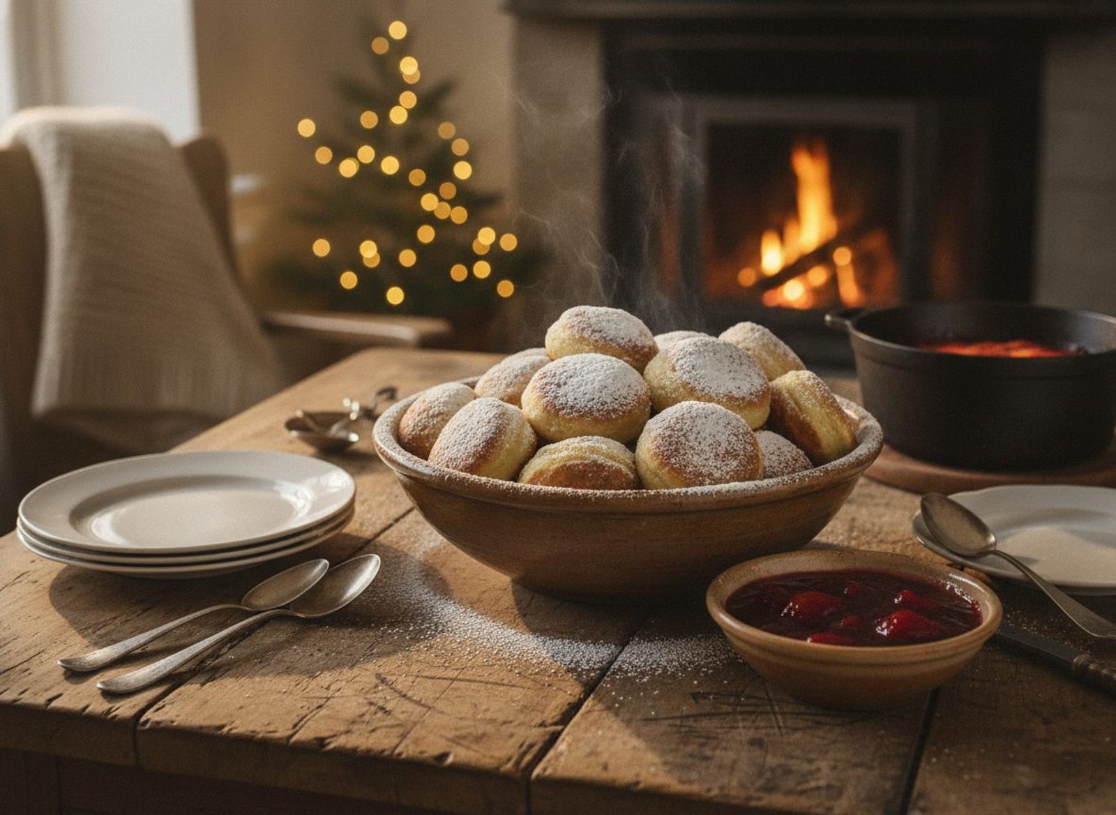 Luftige æbleskiver med flormelis